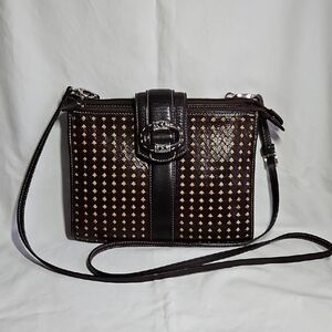 Brighton Elegant Brown Woven Leather Crossbody Bag